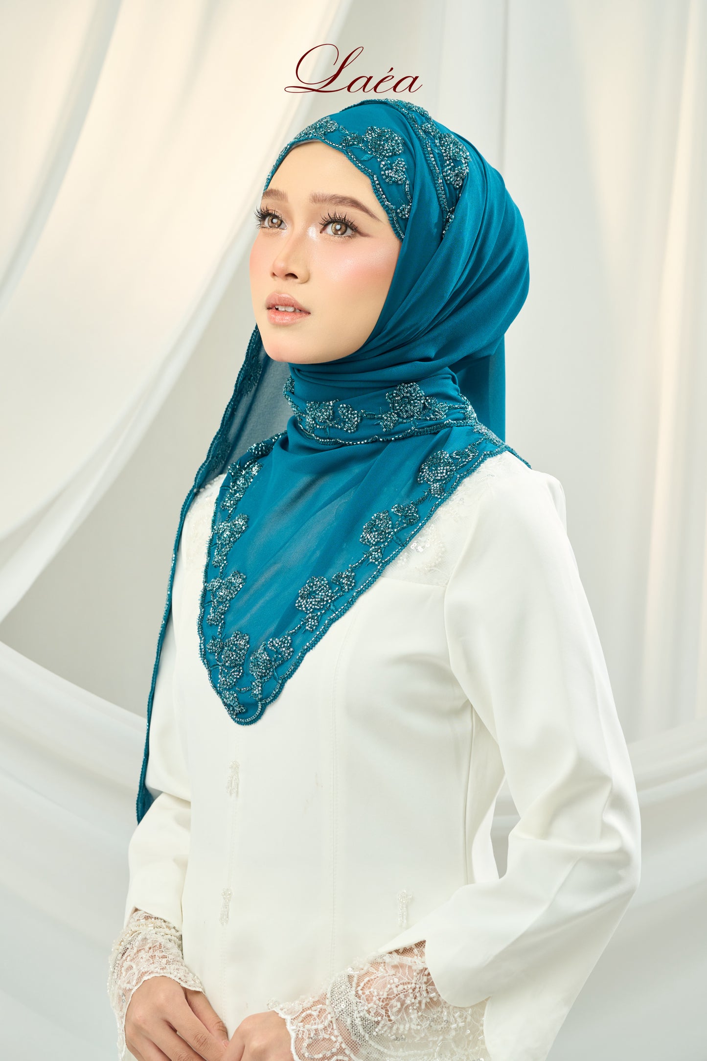 Laea Beaded Shawl in Teal Blue