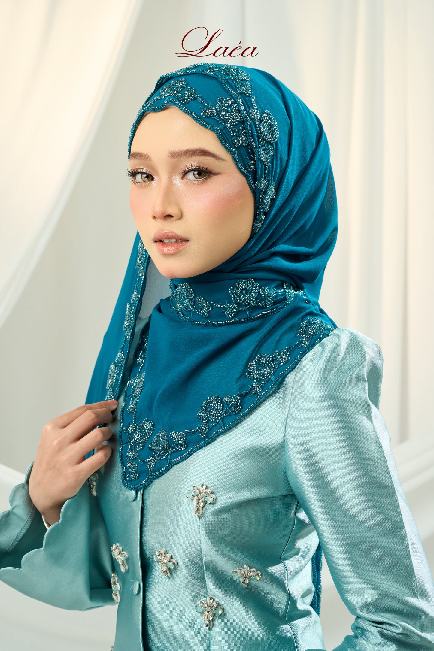 Laea Beaded Shawl in Teal Blue