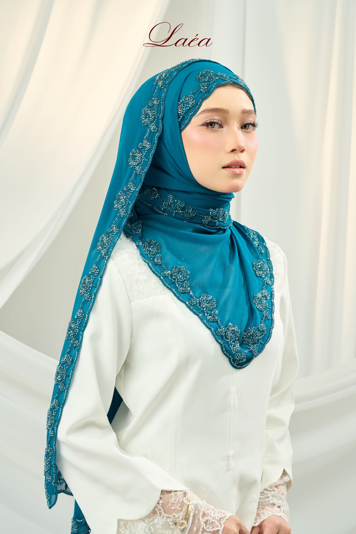 Laea Beaded Shawl in Teal Blue