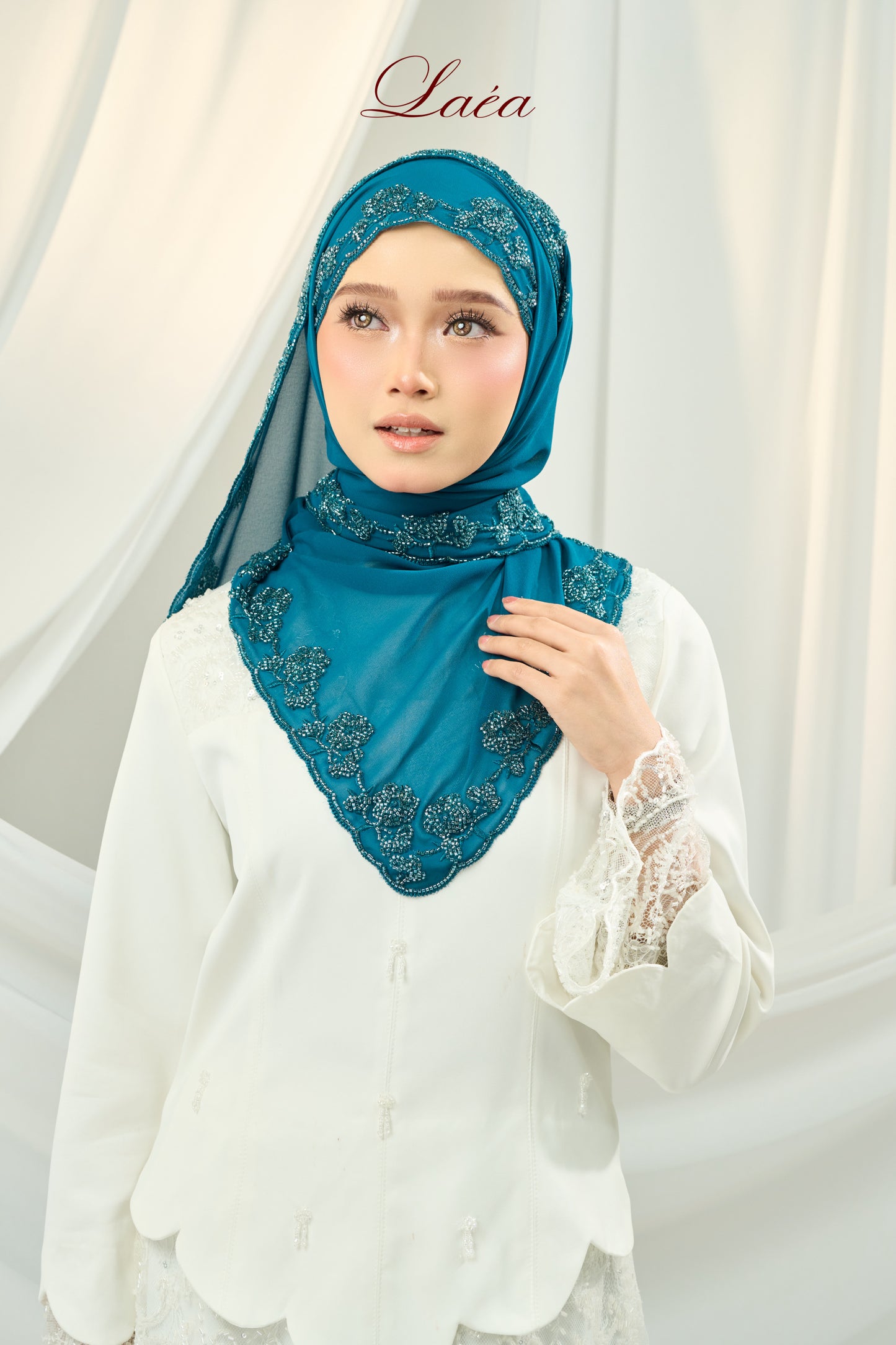 Laea Beaded Shawl in Teal Blue