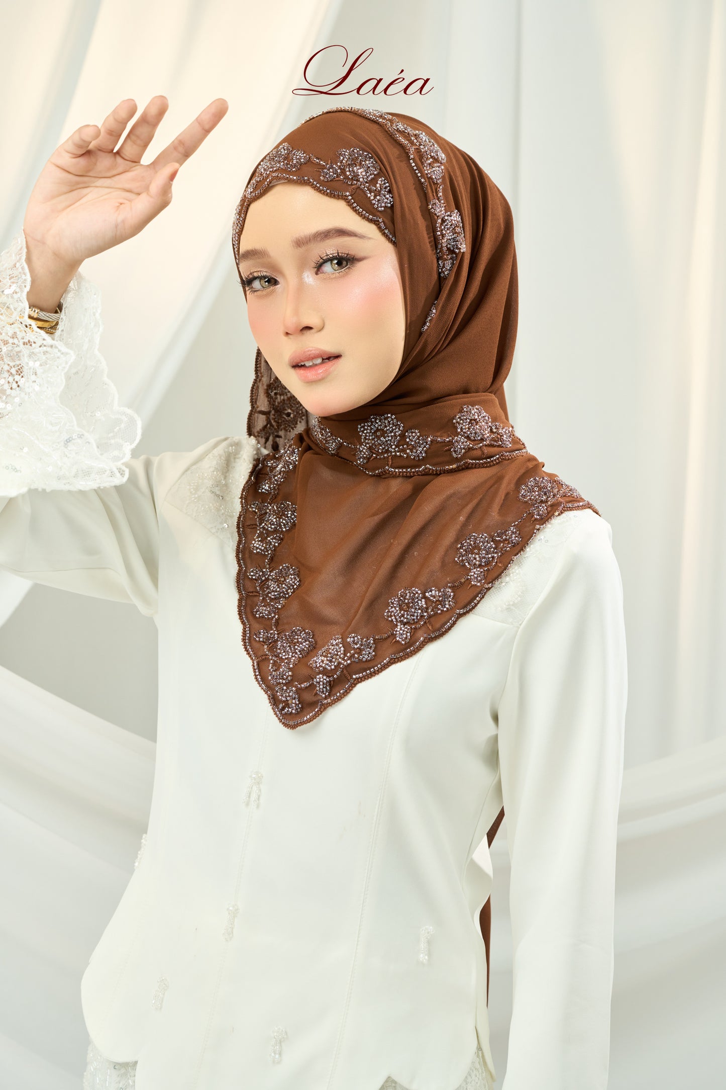 Laea Beaded Shawl in Rich Brown