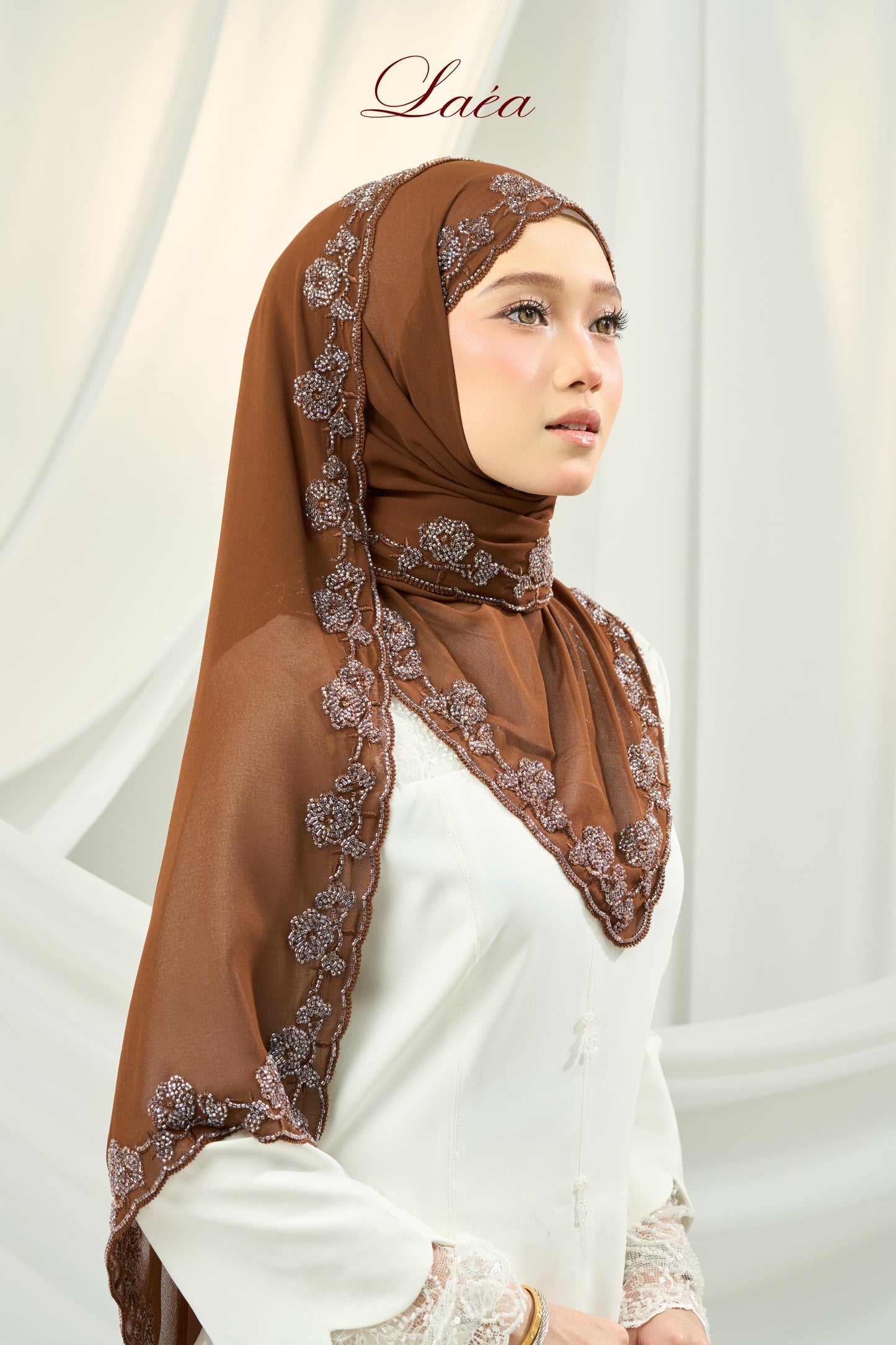 Laea Beaded Shawl in Rich Brown