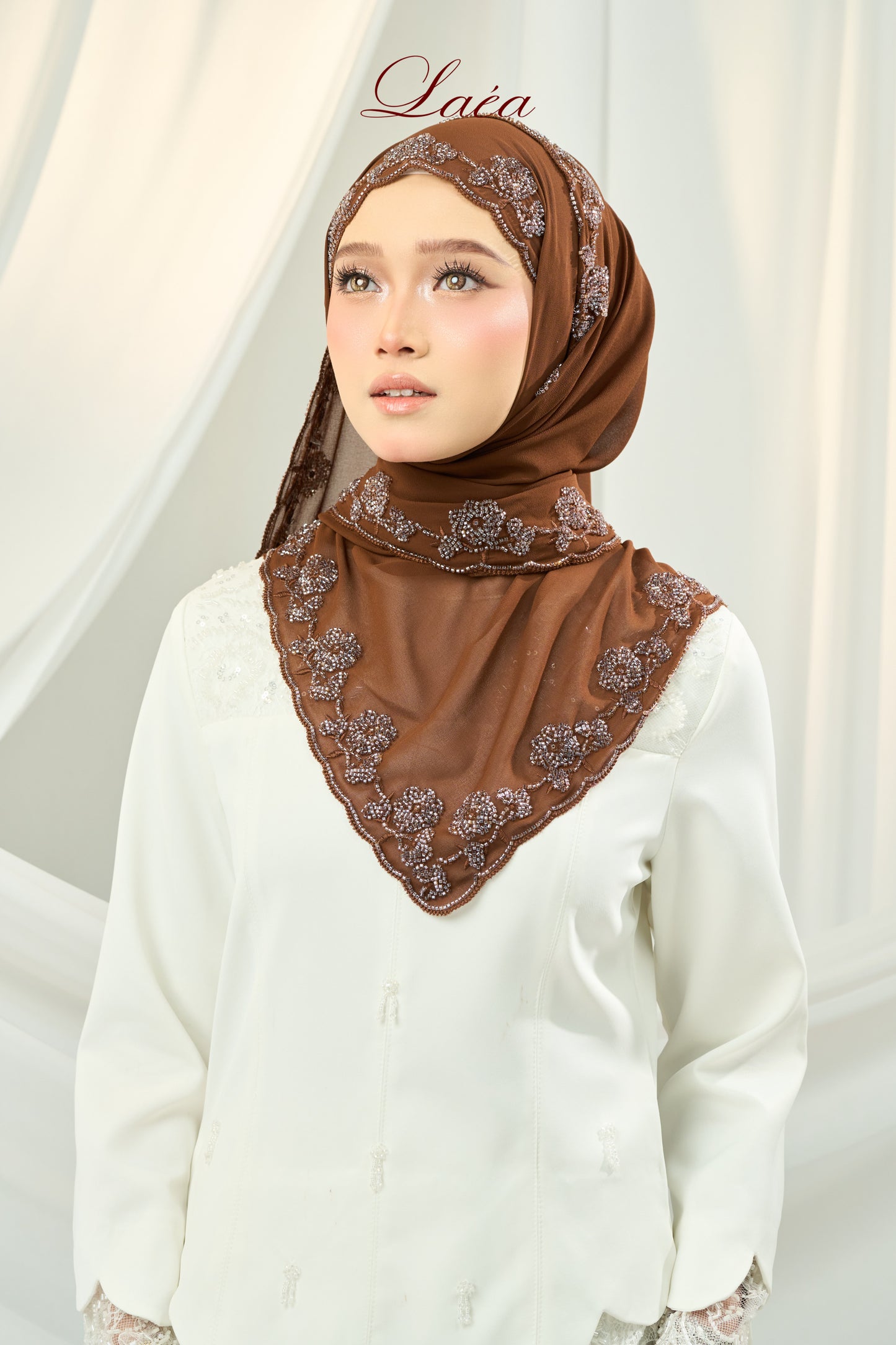Laea Beaded Shawl in Rich Brown