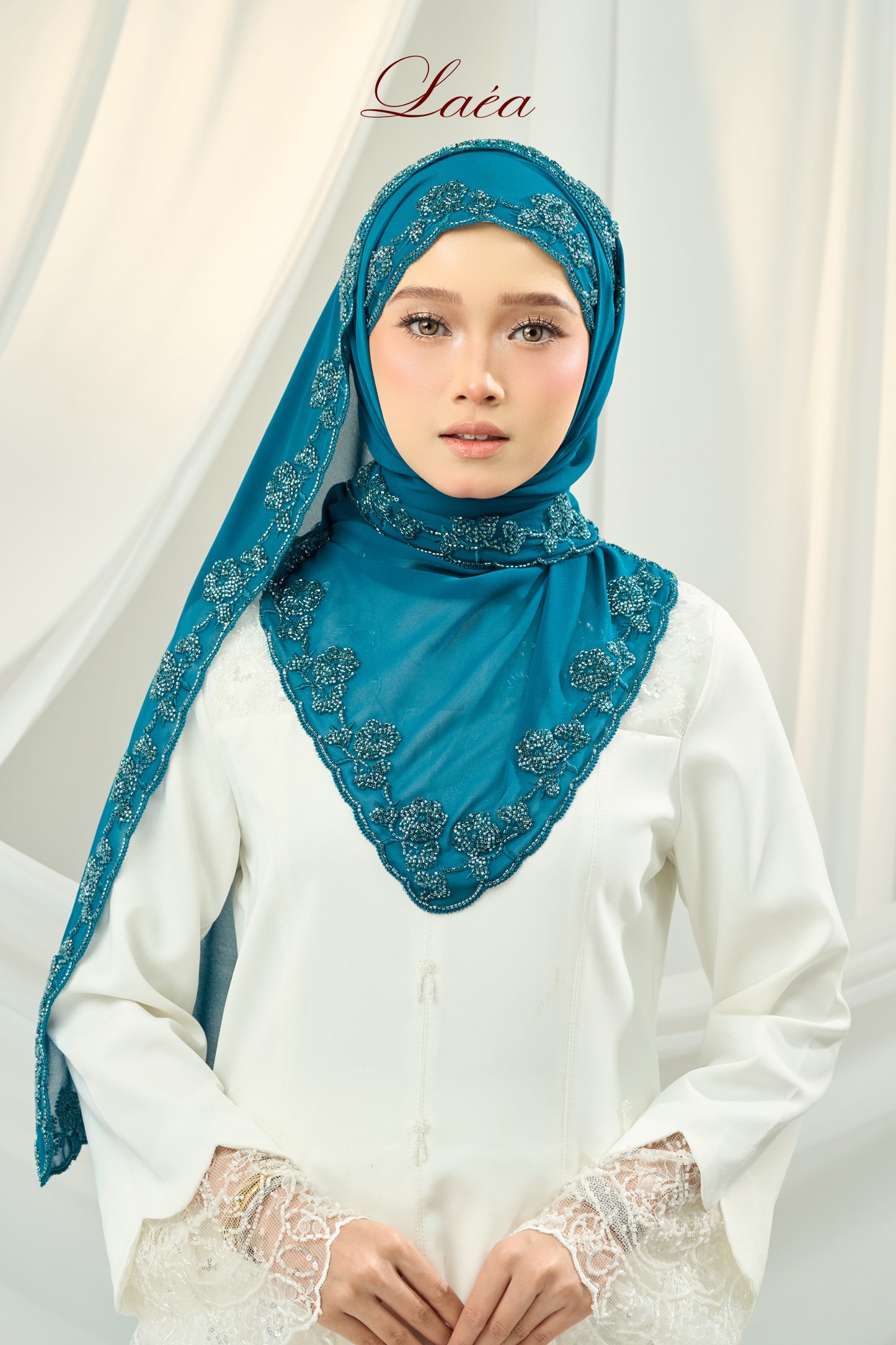 Laea Beaded Shawl in Teal Blue