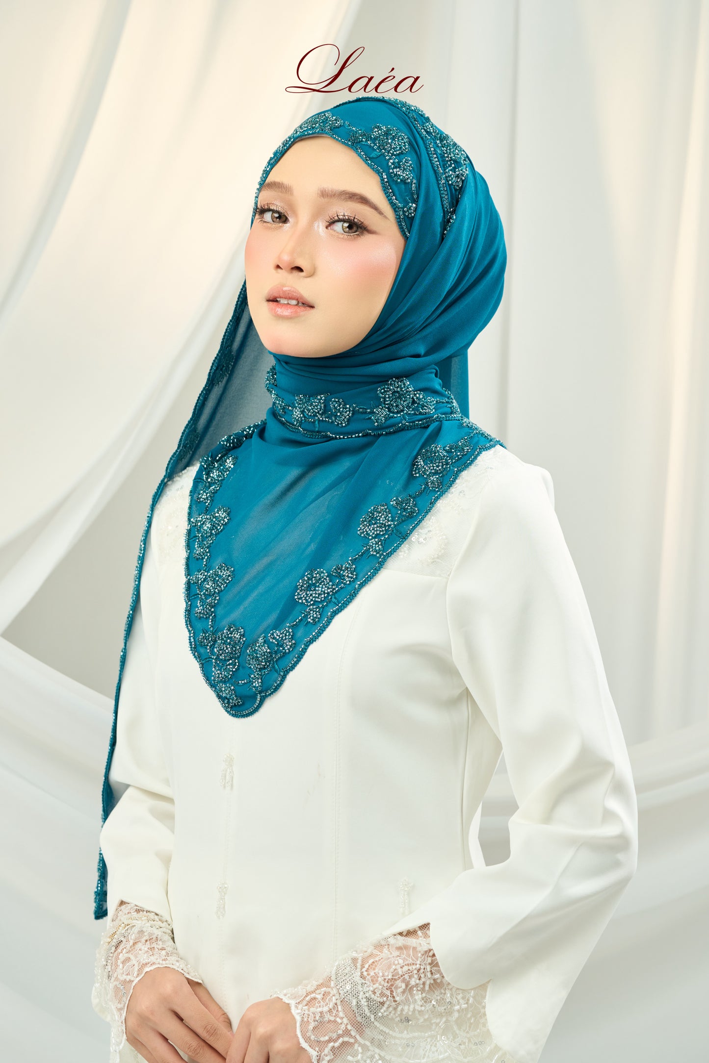 Laea Beaded Shawl in Teal Blue